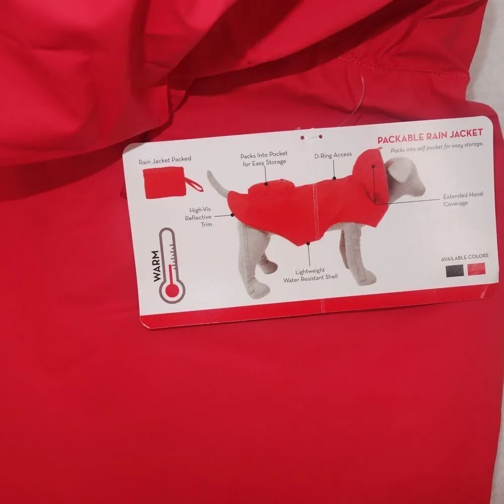 NEW Kong Packable Dog Rain Coat Jacket with Hood RED Size Medium  17